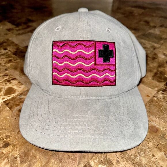 Pink Dolphin Men's Suede Snapback Hat in Grey/Pink - Picture 1 of 10